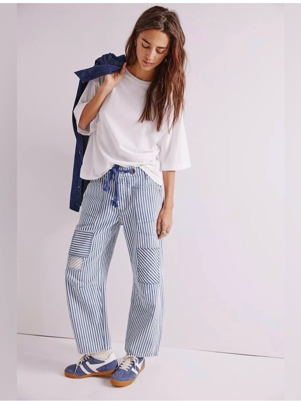 Free People Low Slung Moxie Barrel Jeans - Railroad Stripe